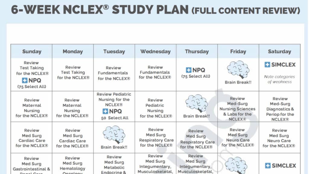 6 week nclex study plan